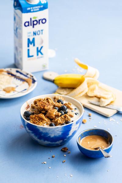Overnight Oats with Chia, Berry Compote and Almond Butter