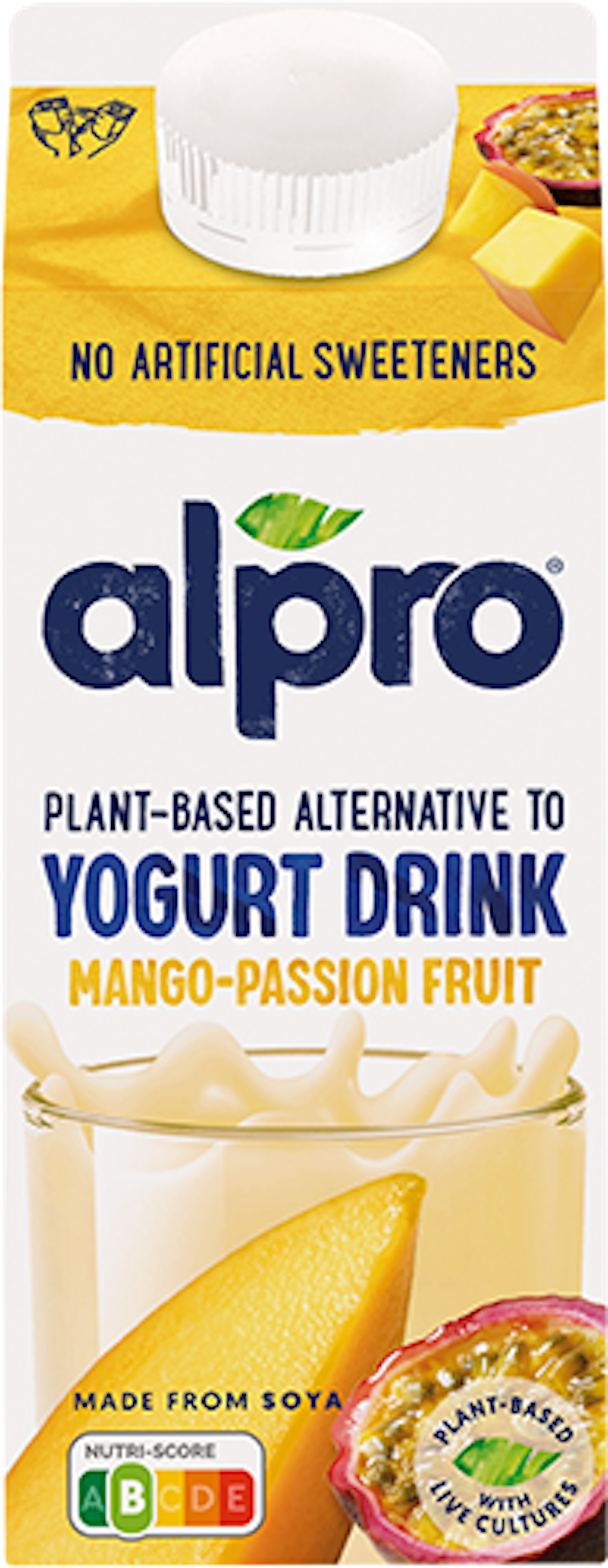 Alpro plantaardige variatie op drinkyoghurt mango passievrucht