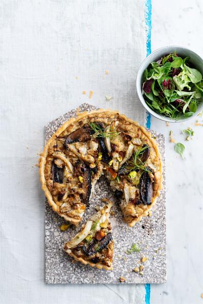 Quiche s tofu, fenyklem a žampiony