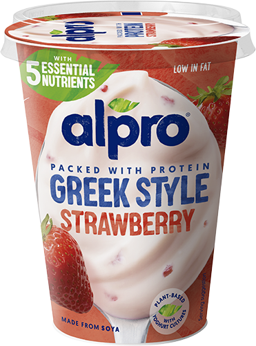 Grieķu stila jogurta alternatīva ar zemeņu garšu