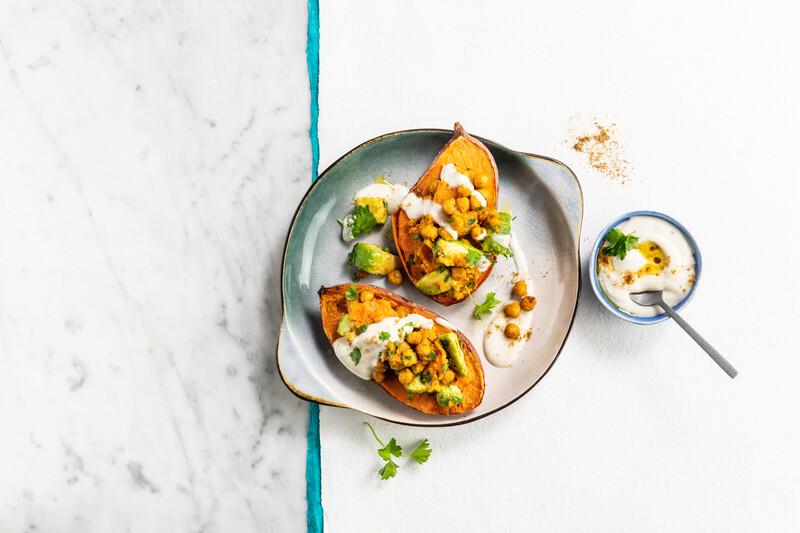 Oven-baked Sweet Potato with Spicy Chickpeas